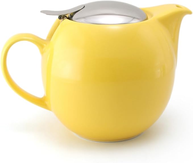 Zero Japan Bee House Round Teapot For One, 24 Oz - Ceramic Tea Pot with Stainless Steel Lid and Infuser, Smooth-Pour Spout, Diswasher and Microwave Safe Tea Pots (Yellow Pepper)