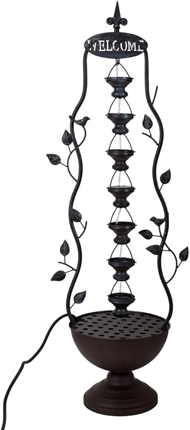 42" Water Fountain 7-Tiers Outdoor Indoor Floor Standing Waterfall Metal Water Flow for Patio Yard Porch Garden Home Decor