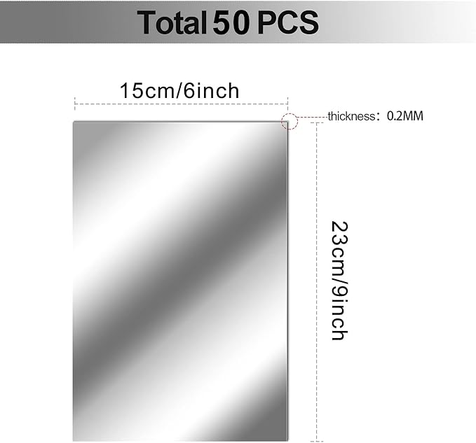 Zonon Flexible Mirror Sheets Self Adhesive Non Glass Mirror Tiles Stickers for Home Wall Decor(50 Pieces,6 x 9 Inches)