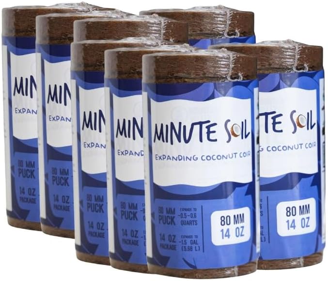 Minute Soil - Compressed Coco Coir Fiber Grow Medium 80mm x 15mm - 14 oz (8 Packs)