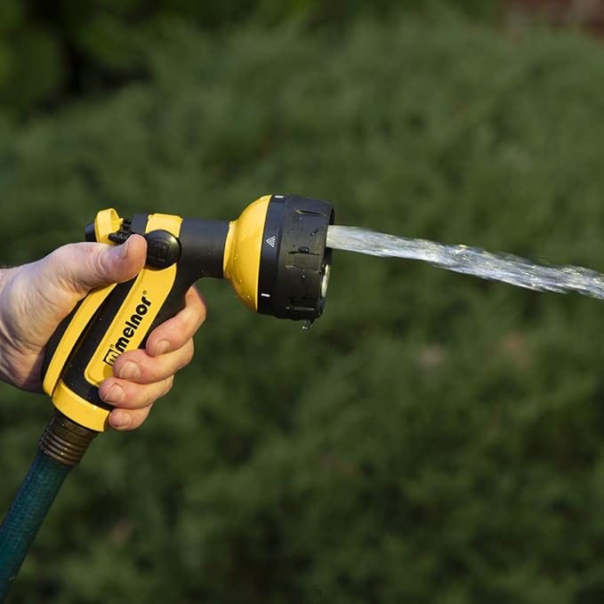 Melnor 65112-AMZ 6-Pattern Vortex Water Hose Sprayer Nozzle, QuickConnect Product Adapter, Black, Yellow, Slip Resistant Outdoor Hose Nozzle Sprayer for Watering Plants, Lawn, Car Washing, Patio, Pet