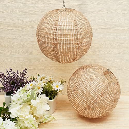 Hortsun 24 Pcs Print Burlap Paper Lanterns Round Chinese Paper Lanterns Farmhouse Boho Classroom Home Decor Classroom Sweet Birthday Party Ceremonial Event (8 Inch)