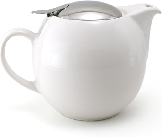 Zero Japan Bee House Round Teapot For One, 24 Oz - Ceramic Tea Pot with Stainless Steel Lid and Infuser, Smooth-Pour Spout, Diswasher and Microwave Safe Tea Pots (White)