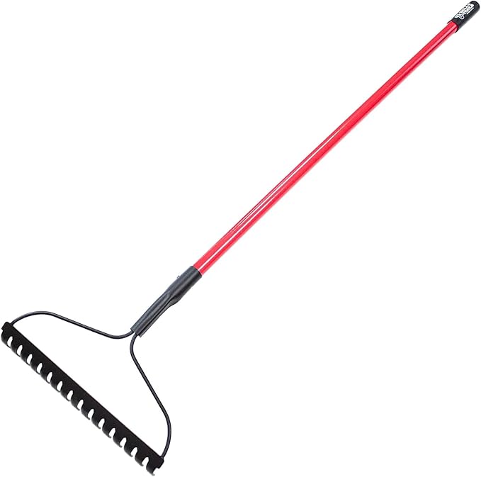 Bully Tools Bow Rake 16" Tines | Heavy Duty Steel Garden Rake for Leaves Lawn Debris Mulch Soil and Gravel | 58" Fiberglass Handle Leaf Rake, 100% Made in USA