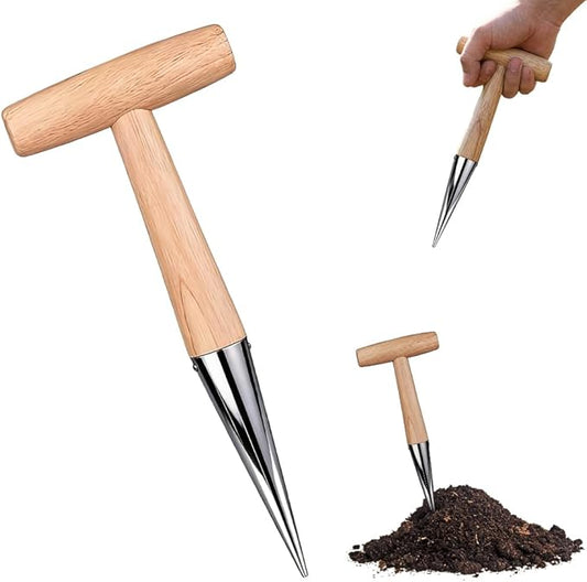 Hand Dibber Seed Dibber, Hand Dibber Garden Tool Bulb Planter Tool with Wooden Handle, Seed Planting Tool Plant Hole Digger for Garden Seeds Bulbs Flowers Tulips Daffodils Vegetables (1pc)
