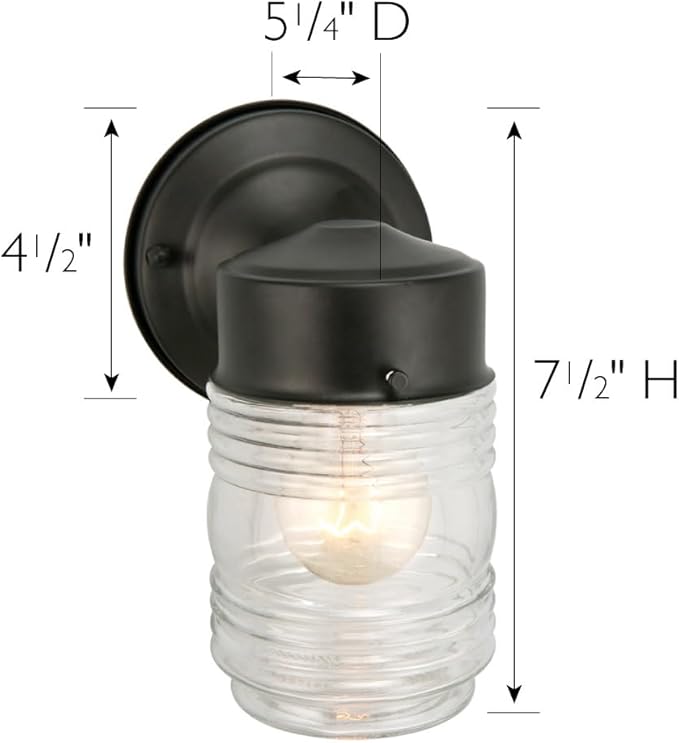 Design House 2-Pack Jelly Jar Wall Light, Indoor or Outdoor, Clear Glass, Matte Black - Design House, 590240