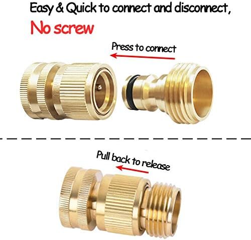 HQMPC Garden Hose Quick Connect Solid Brass Quick Connector Garden Hose Fitting Water Hose Connectors 3/4 inch GHT (3 SETS)