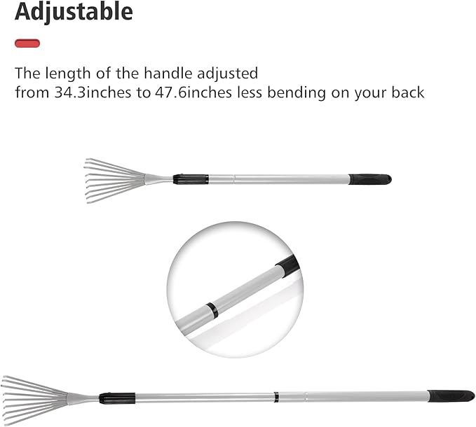 Extendable Handle Rake,Shrub Rake,for Clean up Debris Lawn Shrub Bush and Flowers