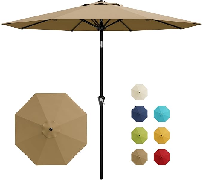 GarveeLife 9FT Umbrella Outdoor Patio, Table Umbrella with Push Button Tilt and Crank, 8 Sturdy Ribs Waterproof UV Protection for Garden, Pool, Backyard, Deck, Market
