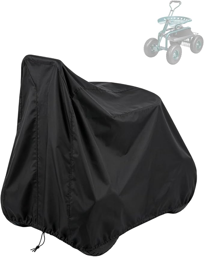 Garden Cart Cover 35in Rolling Garden Work Seat Cover Waterproof 600D Oxford 35x20x34 in with Drawstring Handles for Outdoors Lawns Yards, Black