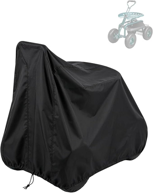 Garden Cart Cover 35in Rolling Garden Work Seat Cover Waterproof 600D Oxford 35x20x34 in with Drawstring Handles for Outdoors Lawns Yards, Black