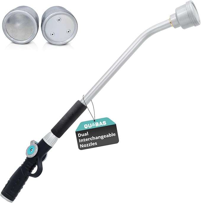 QUOBAS 24" Watering Wand with Interchangeable Spray Head, Garden Hose Sprayer Nozzle with Shower & Mist Modes, Thumb Control Long Reach Hose Nozzle for Plants & Lawn
