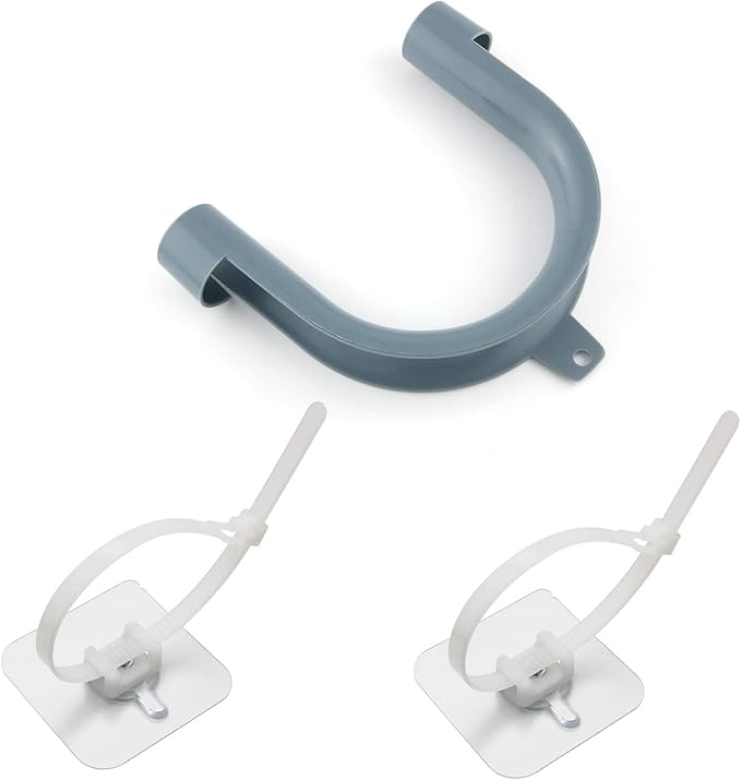 Universal U-Shape Wash. Mach. Drain Hose Guide Assembly - 1x Grey U-Shape + 2x Cable Tie Adhesive Sticker