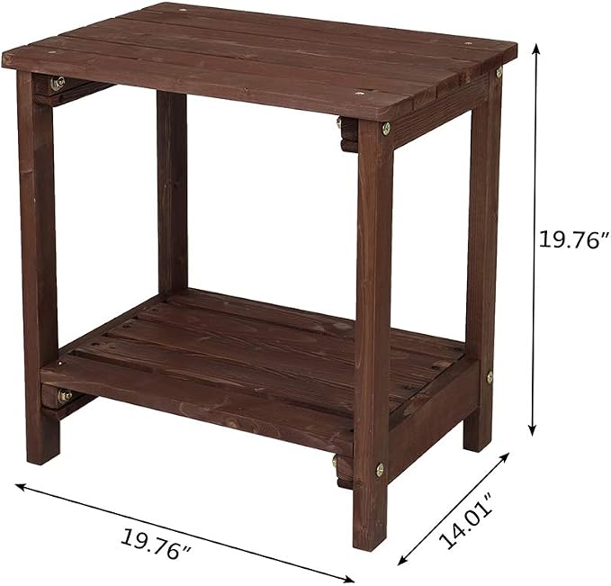 Patio Coffee Bistro Side Table,Indoor Outdoor Small Wooden Rectangular Side End Table,Modern Wood Bedside Table,with Shelf,for Garden Yard Lawn Balcony (Brown)