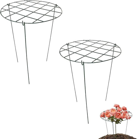 2 Pcs Flower Support Rings, Peony Cage Plant Support Stake,Grow Through Grid Plant Brace, Hoops with 3 Pcs Legs for Heavy Blossoms (2 pcs 24")