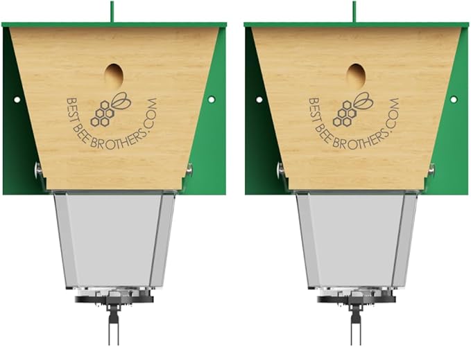 Best Bee Brothers Ultimate Pro Carpenter Bee Trap for Outside with Extra-Large, Clear External Receptacle, Internal Bee Vault & Spring-Loaded Door, 4.2” D x 5.8” W x 7.5” H (2 Pack)