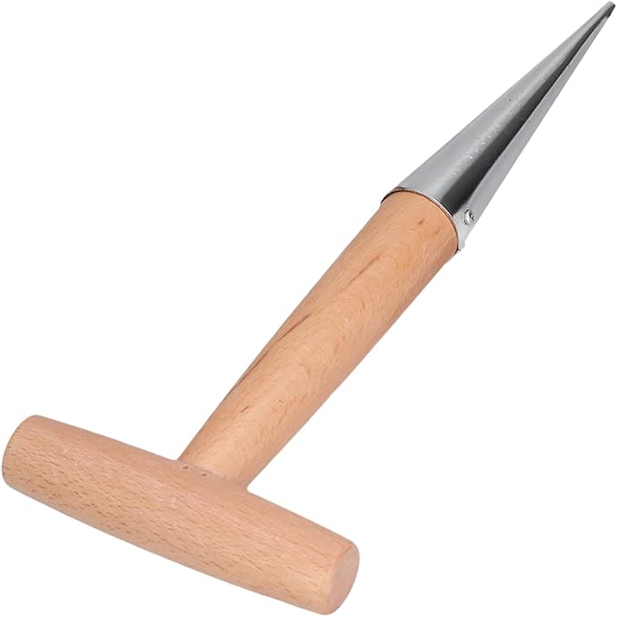 Dibber Tool for Planting Bulbs and Seeds with T Handle Stainless Steel Tip Wooden Shank Digging Transplanting Weeding Gardening