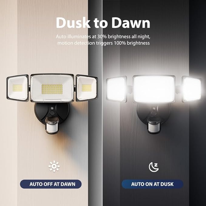 Onforu 100W LED Motion Sensor Outdoor Lights, Dusk to Dawn Flood Light Outdoor Motion Sensor, Hardwired Security Lights Floodlights Outside 11000LM 6500K Daylight IP65 Waterproof (Black)