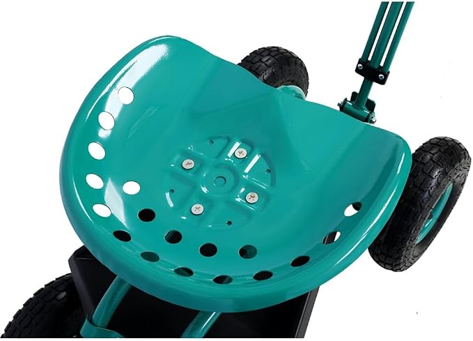 Garden Cart Rolling Scooter, Adjustable Height Heavy Duty Scooter, Rolling Garden Cart with 4 Wheels and Extendable Handle, Garden Stool Cart with 360-Degree Seat and Tool Tray Green