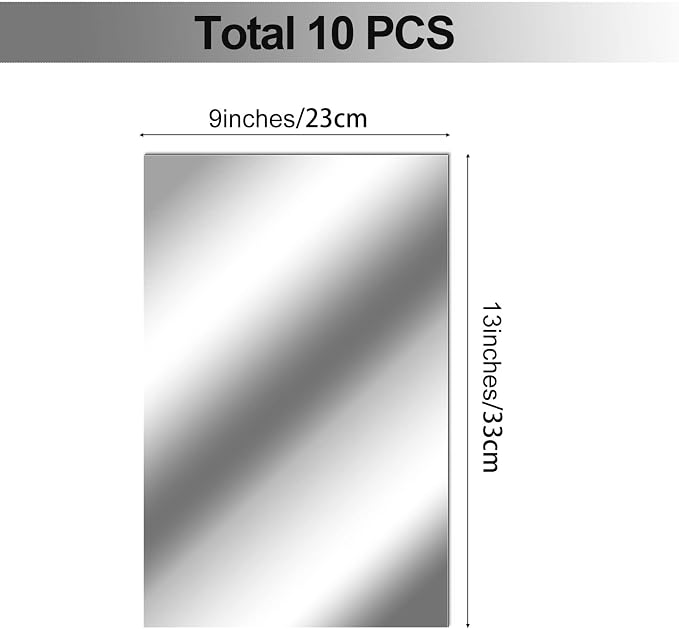 Zonon Flexible Mirror Sheets Self Adhesive Non Glass Mirror Tiles Stickers for Home Wall Decor(10 Pieces,9 x 13 Inches)