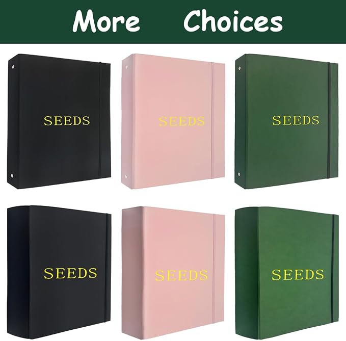 Extra Large Seed Storage Organizer Binder,3 Ring Seed Packet Organizer with 200 Pockets(50 Pack Clear Sheet Protectors), Garden Seed Holder Book for Envelopes, Seed Saving Keeper, Green