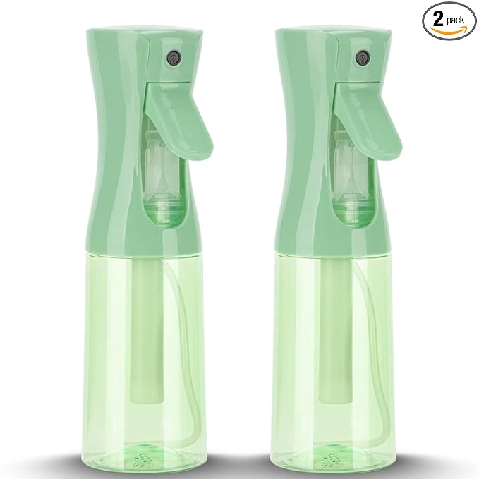 Spray Bottle for Hair (6.8OZ /200ML) Continuous Ultra Fine Mist Sprayer for Hair, Salons, Barber, Plants, Skin Care, Cleaning 2 Pack CLEAR GREEN