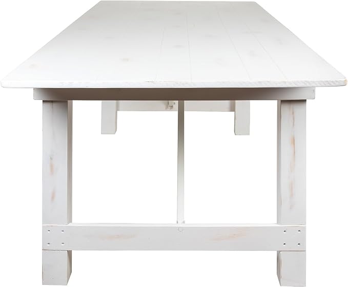 Flash Furniture HERCULES Series 8' x 40" Rectangular Antique Rustic White Solid Pine Folding Farm Table