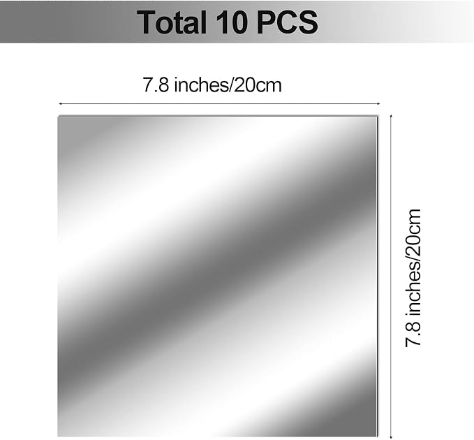 Zonon Flexible Mirror Sheets Self Adhesive Non Glass Mirror Tiles Stickers for Home Wall Decor(10 Pieces,7.9 x 7.9 Inches)