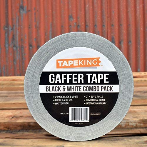 Tape King Gaffers Tape (Black & White) | 2 Inch Wide x 30 Yards Per Roll (180 Ft) Pro Gaff Tape | Durable Cloth Matte Black Tape with Strong Rubber Adhesive for Events, Cables, and Decorations (2 Pcs)