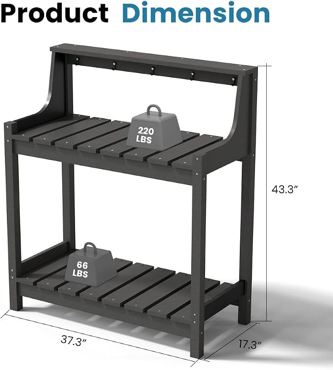 Potting Benches for Outside, HDPE Garden Potting Table All Weather, Outdoor Potting Table with Storage for Patio, Backyard, Garden, Grey
