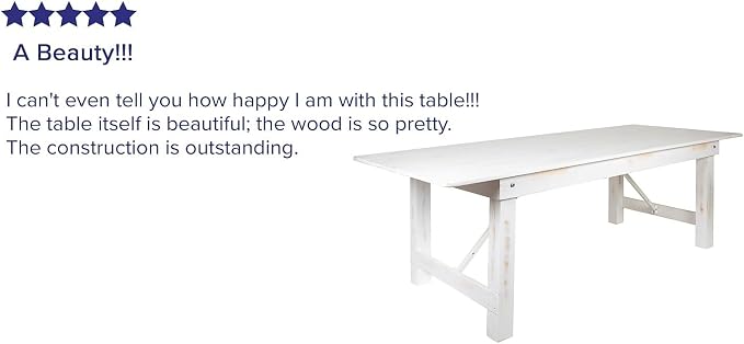 Flash Furniture HERCULES Series 8' x 40" Rectangular Antique Rustic White Solid Pine Folding Farm Table