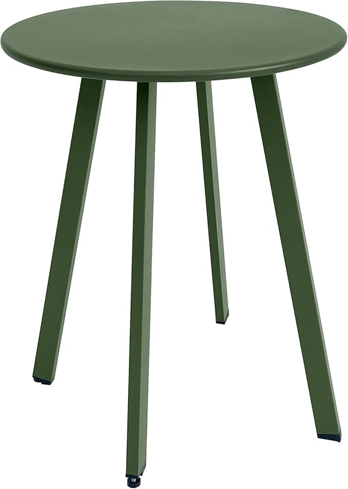 Meluvici Outdoor Table, Weather Resistant Patio Round Metal Steel Small Table, Waterproof End Table for Garden Balcony Yard, Dark Green