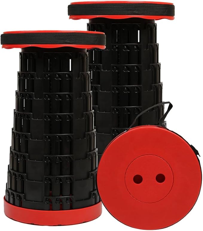 JAEMEYEM 2 PCS Upgraded Collapsible Stool Chair, Max 660lb Folding Stool, Lightweight, Sturdy, Adjustable, Portable, Foldable Seat Stools for Outdoor Camping Fishing Hiking BBQ