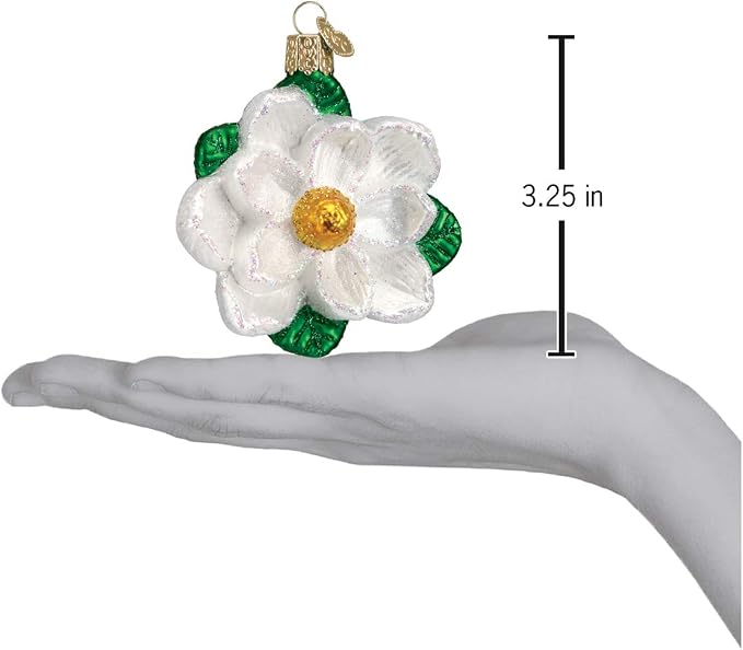 Old World Christmas Magnolia Glass Blown Ornament for Christmas Tree, Handcrafted Holiday Decoration, Garden Collection