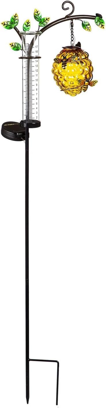 36" Beehive Solar Garden Stake with Rain Gauge