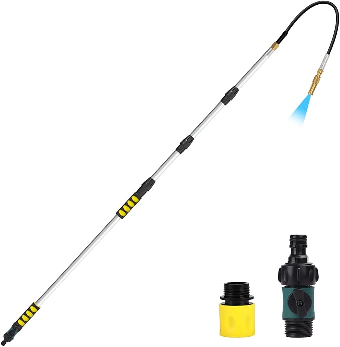 20FT Reach Gutter Cleaning Tools from Ground, Telescopic Rain Gutter Cleaner Tool with Garden Hose Attachment and Bendable Sprayer Wand