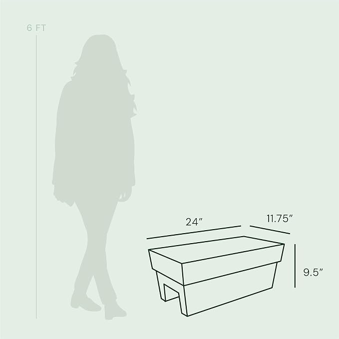Bloem Finley Deck Rail Rectangle Planter: 24" - Black - Matte Finish, Fits Rail Sizes 3"-6", 100% Recycled Plastic Box, for Indoor and Outdoor Use, Gardening, 7.5 Gallon Capacity