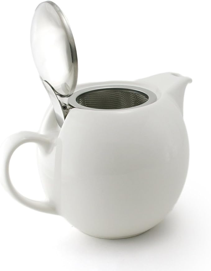 Zero Japan Bee House Round Teapot For One, 24 Oz - Ceramic Tea Pot with Stainless Steel Lid and Infuser, Smooth-Pour Spout, Diswasher and Microwave Safe Tea Pots (White)