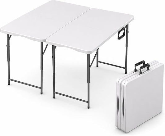 2 Pack of 4 Feet Foldable Table with Built in Handle & Steel Legs | Heavy Duty Portable | Perfect for Party, Dining, Wedding, Events, Picnic Indoor, Outdoor, Camping, Utility, Temporary