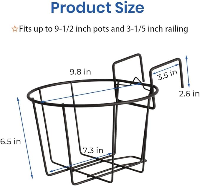 TreeLen 3Pack 10inch Railing Planter Outdoor Balcony Hanging Baskets for Plants Fence Planters Metal Potted Stand Indoor Porch Railing Planters Flower Pot Holder