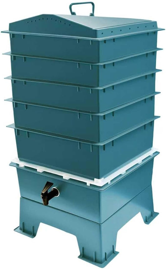 The Original VermiHut® Classic Model 5-Tray Worm Composter Bin – Indoor & Outdoor Vermicomposting System, Continuous Flow Food Waste Recycler for Organic Composting & Gardening - Dark Green