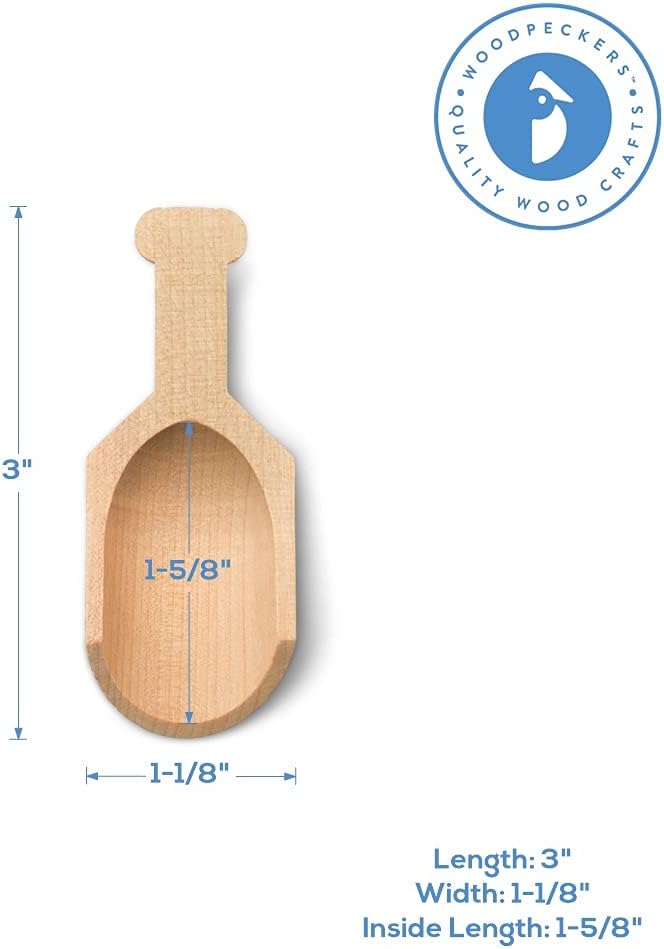 Small Wooden Teaspoon Scoops for Food Canisters & Jars, Teaspoon Measuring Spoons, Mini Wood Coffee scoop for Ground Coffee Bath Salts Manuka Honey & Laundry Powder, Pack of 10 Scoopers by Woodpeckers