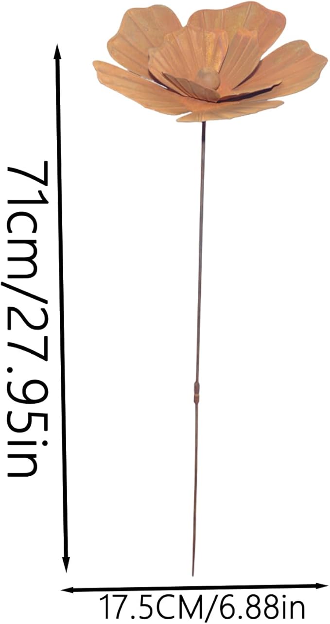 Rusty Outdoor Daisy Flower Metal Yard Stake, 30.7x5.12 Inch Large Rusted Iron Art Flower Garden Decoration, Weather-Resistant Garden Ornament for Lawn, Pathway, Patio, or Planter (Yellow)
