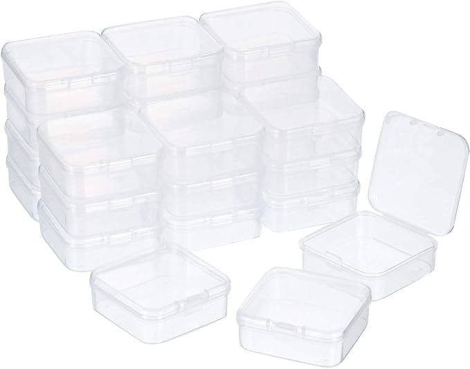 24 Packs Small Clear Plastic Beads Storage Containers Box with Hinged Lid for Storage of Small Items, Crafts, Jewelry, Hardware(2.12 x 2.12 x 0.79 Inches)