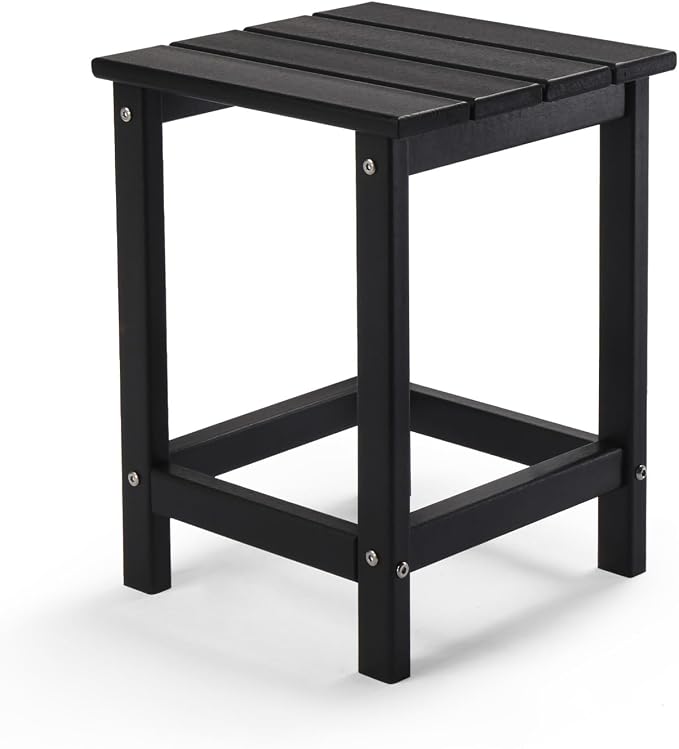 Outvita Adirondack Side Table, 14 Inch Square Outdoor End Table, HDPE Weather Resistant Coffee Table for Patio Balcony Deck Garden, Black