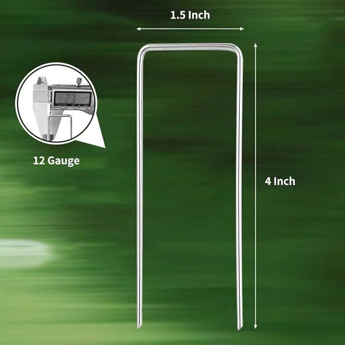 PSISO 57 Pack 4 Inch Galvanized U-Shaped Garden Stakes Landscape Staples, 12 Gauge Heavy Duty Tent Stakes Ground Yard Lawn Pins for Landscaping, Weed Barrier Fabric, Fencing, Outdoor Decor