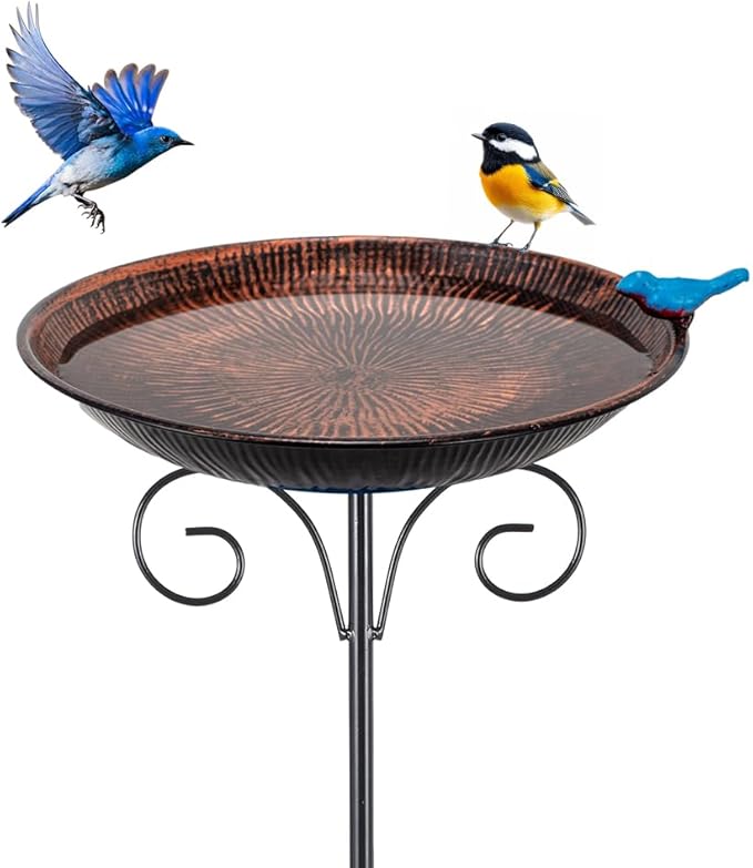 Metal Bird Bath for Outdoor,10" Wide Standing Frees Birdfeeder with Metal Stake,Vintage Bird Baths Feeder Bowl for Outdoors Garden Patio Yard Lawn Decor (Antique Bronze)