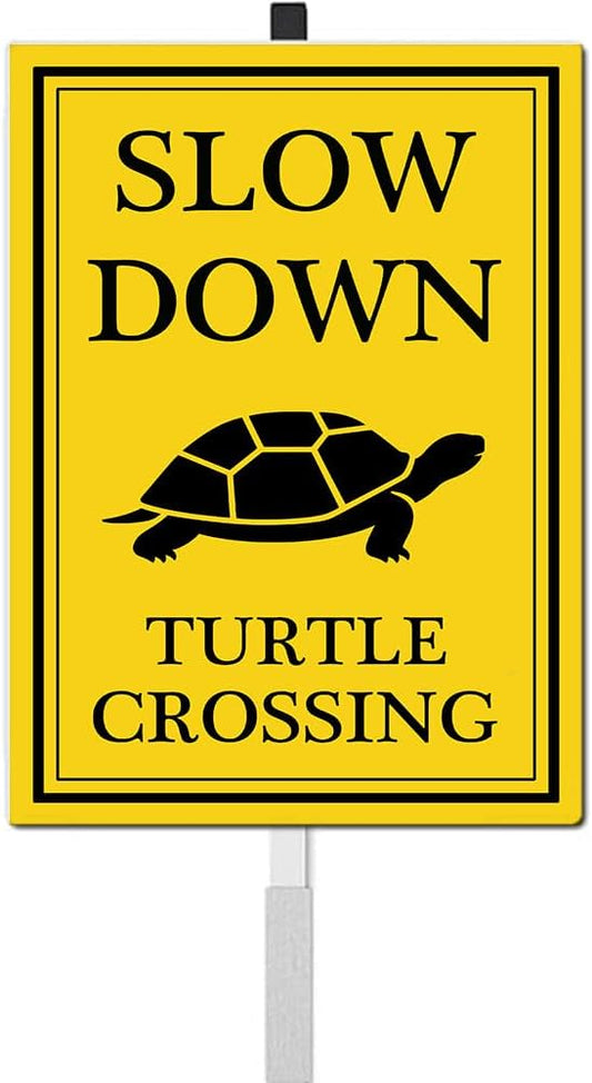 Turtle Crossing Sign With Stakes Slow Down Sign For Neighborhoods Reflective Rustproof Aluminium Yard Garden Stake Caution Sign Farm Lawn Walkway Decorations Animal Signs 8X12 IN