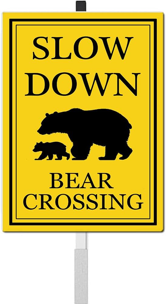 Bear Crossing Sign With Stakes Slow Down Sign For Neighborhoods Reflective Rustproof Aluminium Yard Garden Stake Caution Sign Wild Lawn Walkway Decorations Animal Signs 8X12 IN