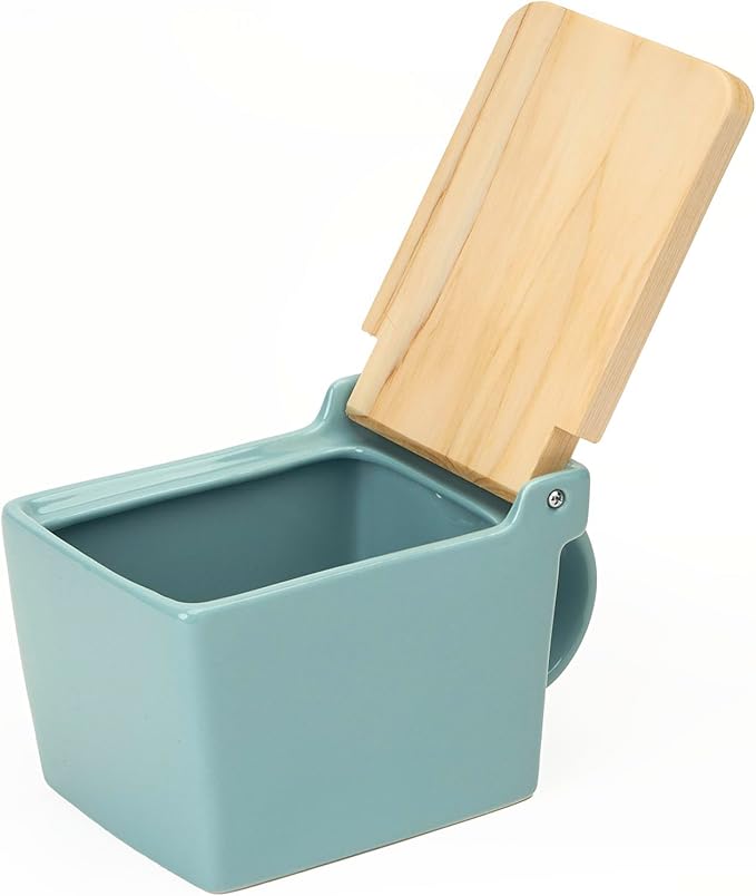 Zero Japan Bee House Premium Salt Box with Hinoki Lid - Container for Sea Salt, and Spices - Elegant Cellar for Kitchen Countertop - Ice Blue, 16 oz